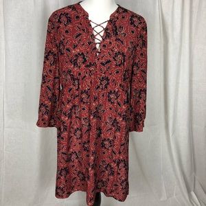 Madewell 100% silk paisley dress with lace up neck